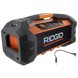 Ridgid R84087 18V Lithium Ion Cordless / Corded Jobsite Radio with Bluetooth, Aux, and AM/FM capabilities (AAA Battery and Aux Cord Included, 18V Battery Not Included)