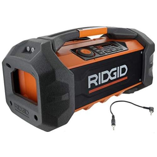 Ridgid R84087 18V Lithium Ion Cordless / Corded Jobsite Radio with Bluetooth, Aux, and AM/FM capabilities (AAA Battery and Aux Cord Included, 18V Battery Not Included)