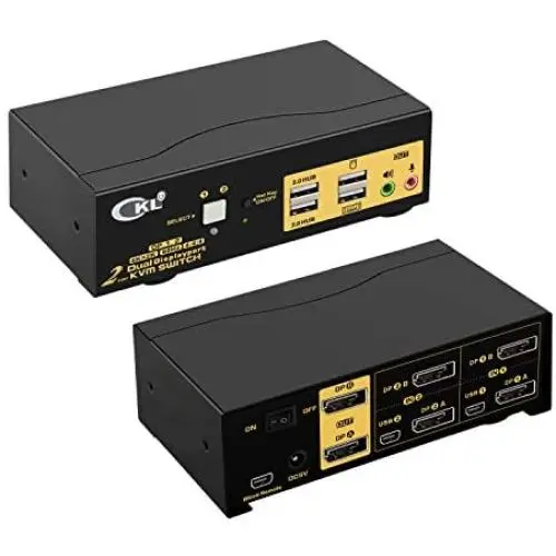 CKL 2 Port KVM Switch Dual Monitor DisplayPort 4K 60Hz, 2 Computers x 2 Monitors KVM Switch with Audio and USB 2.0 HUBS DP 1.2 622DP