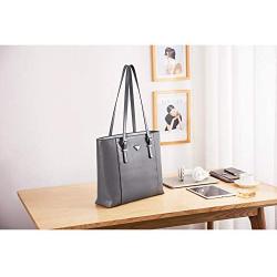 BOSTANTEN Women Briefcase Leather Laptop Tote Handbags 15.6 inch Computer Shoulder Bags Gray