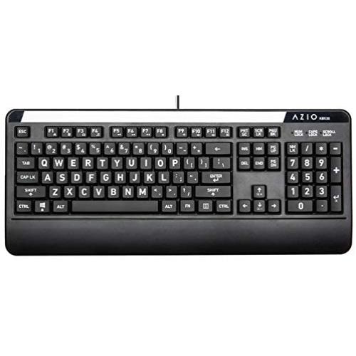 Azio Large Print Waterproof USB Keyboard - Wired 3-Color LED Backlit and Washable with Silver Antimicrobial Protection | Keyboards for Windows PC Version, Led Black/Blue Purple Red (KB530)