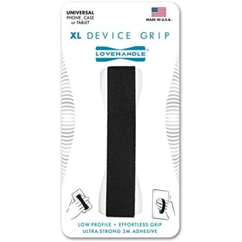 LoveHandle Tablet/XL Grip for Most Tablets and Large Smartphones, Black Elastic Strap Finger Grip with White Base, LHT-01-White