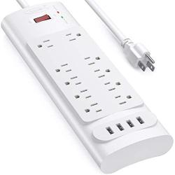 Power Strip with USB Ports, Bototek Surge Protector with 10 AC Outlets and 4 USB Charging Ports,1875W/15A, 2100 Joules, 6 Feet Long Extension Cord for Smartphone Tablets Home,Office & Hotel- White