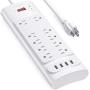 Power Strip with USB Ports, Bototek Surge Protector with 10 AC Outlets and 4 USB Charging Ports,1875W/15A, 2100 Joules, 6 Feet Long Extension Cord for Smartphone Tablets Home,Office & Hotel- White