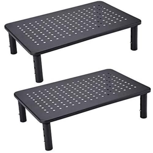 2 Pack Monitor Stand Rise 3 Height Adjustable,Computer, iMac, Pc, Printer, Desktop Ergonomic Metal Monitor Riser Stand with Mesh Platform for Airflow