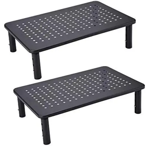 2 Pack Monitor Stand Rise 3 Height Adjustable,Computer, iMac, Pc, Printer, Desktop Ergonomic Metal Monitor Riser Stand with Mesh Platform for Airflow