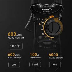KAIWEETS Digital Clamp Meter T-RMS 6000 Counts, Multimeter Voltage Tester Auto-ranging, Measures Current Voltage Temperature Capacitance Resistance Diodes Continuity Duty-Cycle (AC/DC Current)