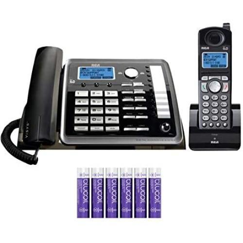 RCA 25255RE2 2-Line Phone System with Digital Answering System - Corded Speakerphone and DECT 6.0 Cordless Handset Bundle with Blucoil 6 AAA Batteries