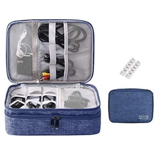 OrgaWise Electronic Accessories Bag Travel Cable Organizer Three-Layer for iPad Mini, Kindle, Hard Drives, Cables, Chargers (Three-Layer-Navy)