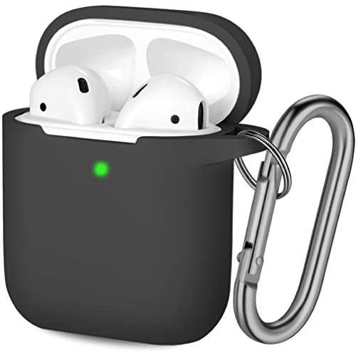Hamile Compatible with AirPods Case [Front LED Visible] Soft Silicone Protective Cases Cover Skin Designed for Apple AirPod 2 & 1, Women Men, with Keychain (Black)