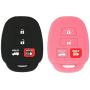 EXUNTECH 2Pcs Rubber Silicone Key Fob Cover Remote Keyless Protector Bag Holder for Toyota Camry Avalon Corolla RAV4 Highlander Venza HYQ12BDM, Black Pink