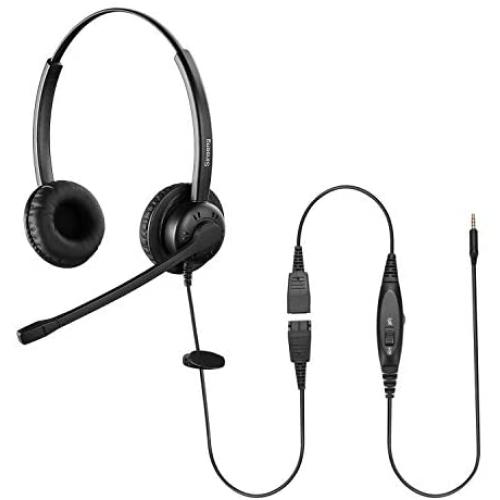 Sinseng Phone Headset for Computer, 3.5mm Telephone Headphones with Noise Canceling Microphone for Call Center Office, Cell Phone Headset Compatible with iPhone Samsung Huawei BlackBerry Smartphones