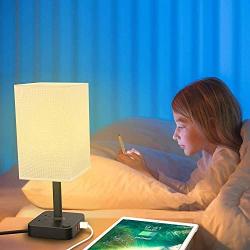 COZOO Wi-Fi Smart RGB & USB Bedside Table Lamp with 3 USB Charging Ports and 2 Outlets Power Strip,Wi-Fi LED Light Bulb Dimmable, Compatible with Alexa and Google Home