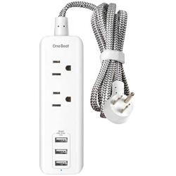 Power Strip with 2 Outlets and 3 USB Charging Ports(3.1A, 15W), Desktop Charging Station with 5 ft Braided Extension Cord, Flat Plug Travel Power Strip for Hotel, Cruise, Home and Office, ETL Listed