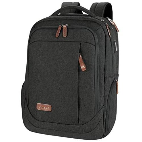 KROSER Laptop Backpack Large Computer Backpack Fits up to 15.6 Inch Laptop with USB Charging Port Water-Repellent School Travel Backpack Casual Daypack for Business/College/Women/Men-Charcoal Black