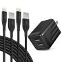 iPhone Charger Set, 2-Pack Overtime Apple MFi Certified Lightning Cables with 1 Dual USB Wall Adapter - 2.4 AMP Compatible w/iPhone 11 Pro Max XS XR X 8 7 6S 6 Plus SE iPad (Black/Black, 6ft)
