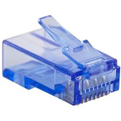 Monoprice 8P8C RJ45 Plug with Inserts for Solid Cat6 Ethernet Cable - Blue (100 Pcs/Pack) Gold Plated Contacts