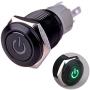 Ulincos Latching Push Button Switch U16F5 1NO1NC SPDT ON/Off Black Shell with Green Power Symbol LED Suitable for 16mm 5/8'' Mounting Hole (Green)