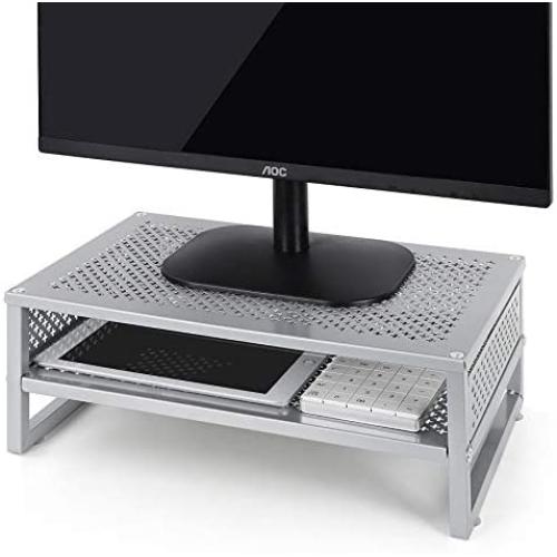 Simple Trending 2-Tier Monitor Stand Riser, Metal Desk Organizer Stand with Anti-Slip Suction Cup for Laptop, Computer, iMac, Pc, Printer,Silver