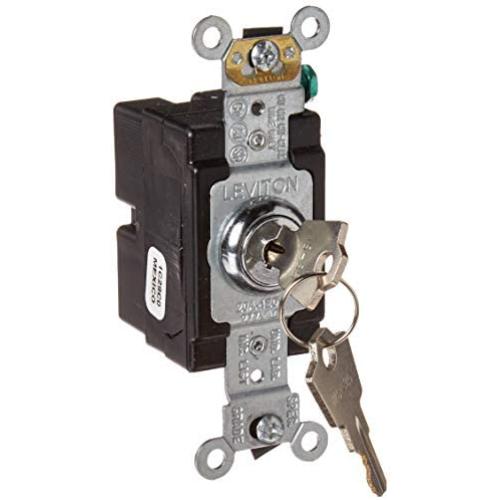 Leviton 1221-2KL 20 Amp, 120/277 Volt, Key Locking, Single-Pole, AC Quiet Switch, Extra Heavy Duty Spec Grade, Self Grounding, Chrome