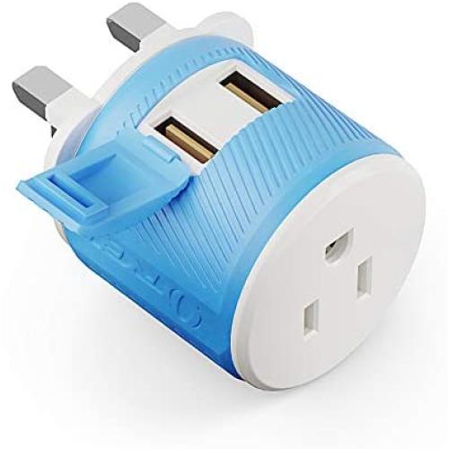 UK, Ireland, Dubai Travel Plug Adapter by OREI with Dual USB - USA Input + Surge Protection - Type G - (U2U-7), Will Work with Cell Phones, Camera, Laptop, Tablets, iPad, iPhone and More
