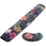 BRILA Memory Foam Mouse & Keyboard Wrist Rest Support Pad Cushion Set for Computer, Laptop, Office Work, PC Gaming - Massage Holes Design - Easy Typing Wrist Pain Relief (Floral Leaves)