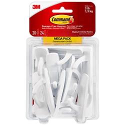 Command Utility Hooks Mega Pack, Medium, White, 20-Hooks (17001-MPES), Organize Damage-Free