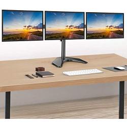 HUANUO Triple Monitor Stand - Free Standing Fully Adjustable Monitor Desk Mount - Tilts, Swivels, Rotates - Fits 3 LCD LED OLED Screens 13-24 Inches in Size, Each Arm Holds up to 22lbs