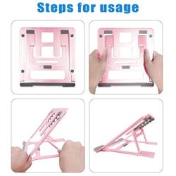 Ditucu Metal Laptop Stand for Desk,Foldable Portable Small Computer Table Tray Mount,Ergonomic Non-Slip Notebook Shelf for Office Home School Classroom Bed Supplies,Workspace Accessories(Rose Gold)