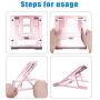 Ditucu Metal Laptop Stand for Desk,Foldable Portable Small Computer Table Tray Mount,Ergonomic Non-Slip Notebook Shelf for Office Home School Classroom Bed Supplies,Workspace Accessories(Rose Gold)