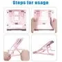 Ditucu Metal Laptop Stand for Desk,Foldable Portable Small Computer Table Tray Mount,Ergonomic Non-Slip Notebook Shelf for Office Home School Classroom Bed Supplies,Workspace Accessories(Rose Gold)