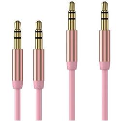 TalkWorks Aux Cable 3.5mm Audio Cord for Car (2 Pack) 6ft Long Heavy Duty Male to Male Jack Auxiliary Cord Extension Adapter for Apple iPhone, Android for Samsung Galaxy, Headphones - Rose Gold
