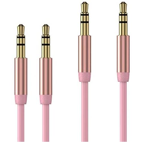 TalkWorks Aux Cable 3.5mm Audio Cord for Car (2 Pack) 6ft Long Heavy Duty Male to Male Jack Auxiliary Cord Extension Adapter for Apple iPhone, Android for Samsung Galaxy, Headphones - Rose Gold