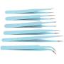 ChgImposs 6PCS Precision Tweezers Set, 116mm-133mm Anti-Static Stainless Steel Tweezers Kit Curved Tweezers for Craft, Jewelry, Electronics, Laboratory Work, Soldering - Sky Blue