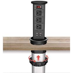 Kungfuking Pop Up Outlet Retractable Automatic Raising Type Recessed Outlet Surge Protector Power Strip with 2 USB Charging Stations and 3 AC Plug for Kitchen Countertops Conference Table