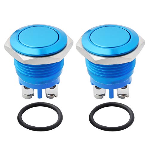 2Pcs 16mm 5/8'' Blue Metal Momentary Push Button Switch 1NO SPST 3A/ 12-250V for Industrial Switch P-M16BU
