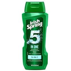 Irish Spring 5-in-1 Shampoo, Conditioner, Body Wash, Face Wash and Deodorizer, 18 oz (Pack of 2)