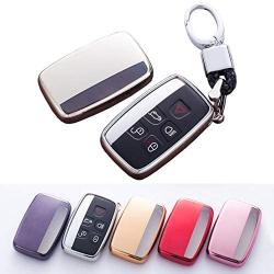 Soft TPU Smart Key Fob Case Holder Jacket Protector for Range Rover Evoque Velar Sport Discovery Freelander2 LR4 Land Rover Sport and Jaguar XF XJ XE F-PACE F-Type (Silver)
