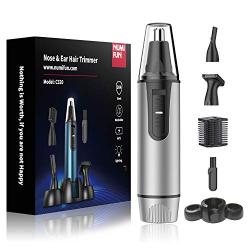 Ear and Nose Hair Trimmer 2021 Professional Painless Eyebrow Facial Ear Hair Trimmer Clipper for Men and Women,Battery-Operated IPX7 Waterproof Dual Edge Blades for Easy Cleansing (Sliver)