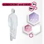 AMZ Disposable Overalls. Pack of 5 White Adult Overalls X-Large Size. Laminated Non-Woven Fabric Apparel with Attached Hood, Zipper Front Entry, Elastic Wrists, Elastic Ankles. Unisex Poly Clothing.