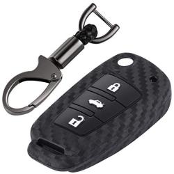 iSaddle for Audi Fob Cover - Carbon Fiber Pattern Car Key Protector for Audi A1 A3 A4 A5 A6 A6L A8 Q2 Q3 Q5 Q7 TT TTS R8 S3 S4 S5 S6 RS3 RS4 RS6 3 Buttons Flip Keyless Entry Smart Key Case/w Keychain