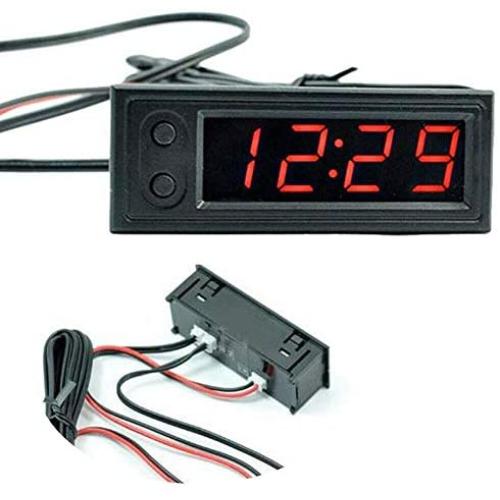 Car Temperature Clock - Car Clock 12V 3 in 1 Thermometers Voltmeter Gauge Electronic Clock LED Digital Display LCD Screen