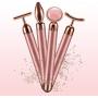 4-in-1 Beauty Bar 24k Golden Pulse Face Massager, Electric Jade Roller Facial Massager Rose Quartz, Arm Eye Nose Massage Stone for Face Lift Anti-Aging Anti-Wrinkles Skin Tightening Face Firming