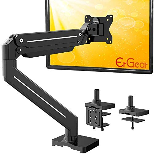 ErGear Single Monitor Mount Stand, Heavy-Duty Aluminium Arm Hold 26.5lbs, 13-35 Inches Monitor, Premium Gas Spring Mount w/Two Desk Mount Options and All Required Accessories, Black Matte