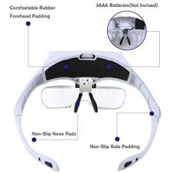 Magnifying Glasses - Headband Magnifier Glasses with 2 Led Light ，Hands-Free Interchangeable Headband and 5 Lenses for Close Work