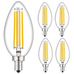OMAYKEY 8W Large LED Dimmable Candelabra Bulb 80W Equivalent 3000K Soft White 800LM, E12 Base Vintage Edison LED Chandelier Light Bulbs, B17 Enlarged & Lengthened Candle Clear Glass Bulbs, 4 Pack