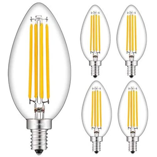 OMAYKEY 8W Large LED Dimmable Candelabra Bulb 80W Equivalent 3000K Soft White 800LM, E12 Base Vintage Edison LED Chandelier Light Bulbs, B17 Enlarged & Lengthened Candle Clear Glass Bulbs, 4 Pack