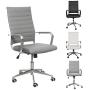 LUCKWIND Ergonomic Office Chair Ribbed Leather Swivel - Adjustable Height Tilt Arm Sleeves Lumbar Support High Back Upholstery Executive Modern Conference Computer Chrome Wheel Caster 350lbs (Grey)