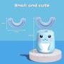 Automatic Electric Toothbrush Kids with U Shaped Brushes, Autobrush Toothbrush Soft Silica Gel Brush Head, 6 Gear Speed, U Type Whitening Toothbrush, Aged 2-8 (Blue)