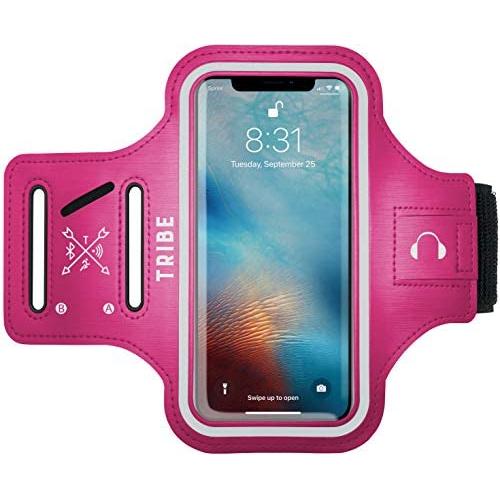 TRIBE Water Resistant Cell Phone Armband Case for iPhone 11, 11 Pro, 11 Pro Max, X, Xs, Xs Max, Xr, 8, 7, 6, Plus Sizes, Galaxy S10, S9, S8, S7, Plus Sizes and More! Adjustable Elastic Band & Key Slot